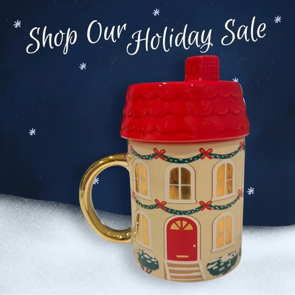 ceramic Holiday House Lidded Mug Christmas